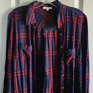 Maurices Red/Blue Plaid Button Up Dress